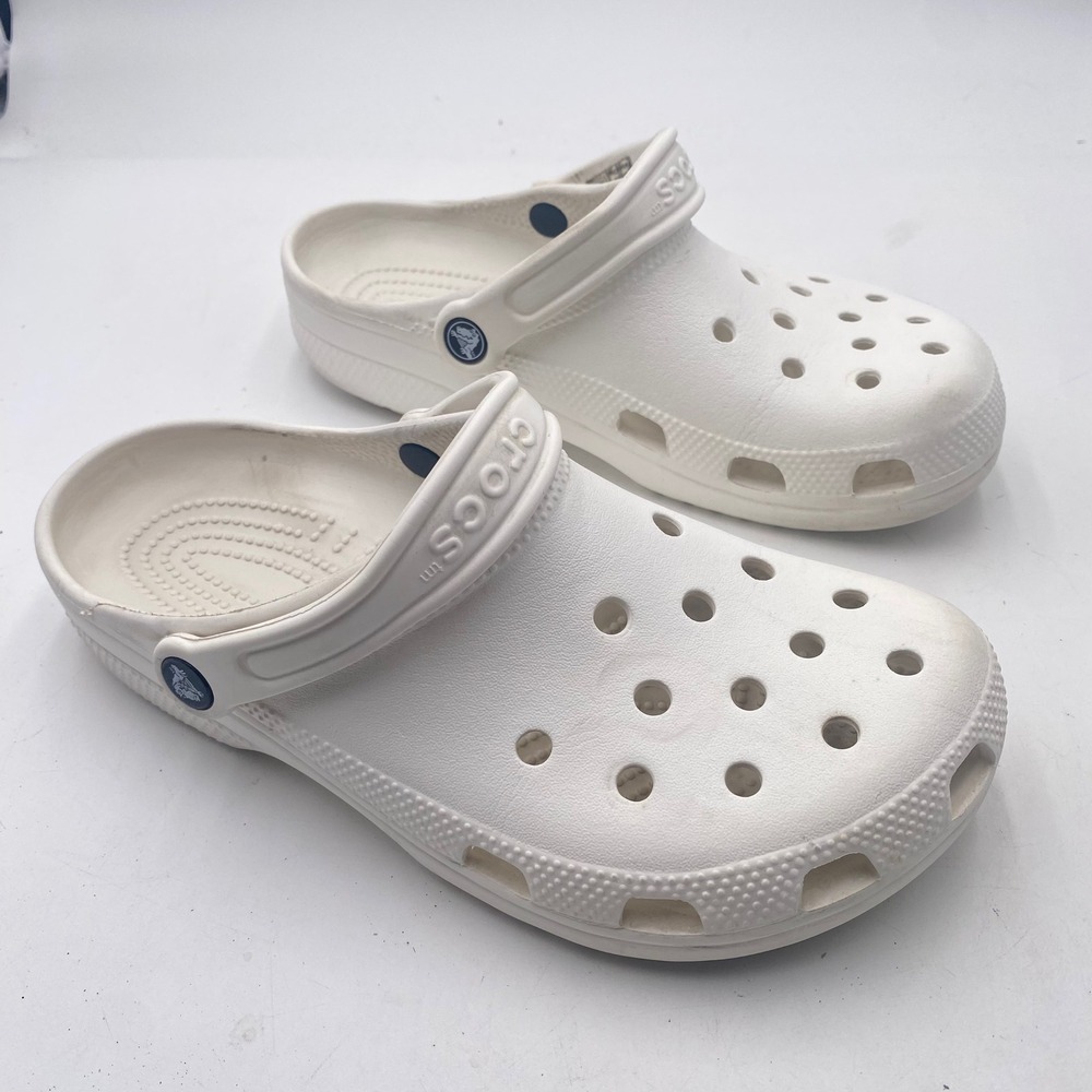 Crocs Classic Clog Shoes Mens 7 Womens 9 White Lightweight Comfort Slip On Clogs